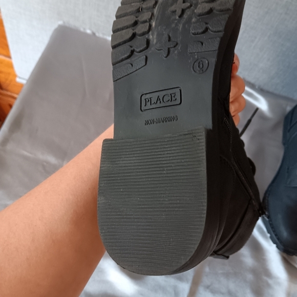 Place Black Boots Size 6 Y2K Grunge Hipster Motorcycle Biker Combat Gold Zip Lac - Picture 15 of 17